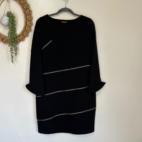 Samuel Dong Black Zipper Dress, Crepe Mini Dress, Size Medium - Picture 2 of 6